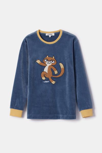 Woody Kat Pyjama jongens Velours