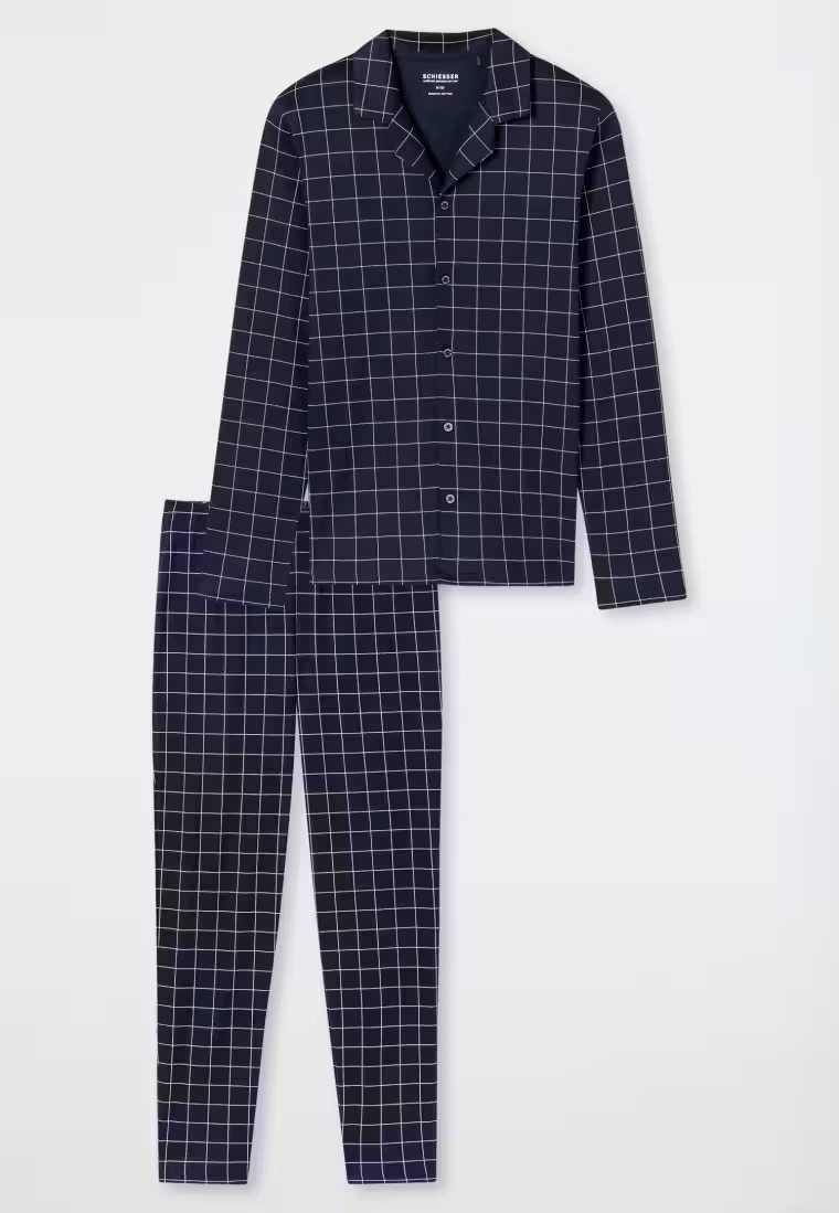 Schiesser Ruiten Pyjama heren doorknoop