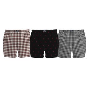 Ralph Lauren Woven Boxer 3-Pack, Geruit - Effen