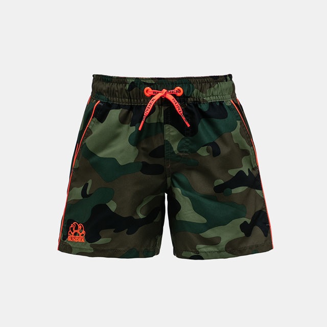 Sundek Zwemshort Kind camouflage, fluo boord