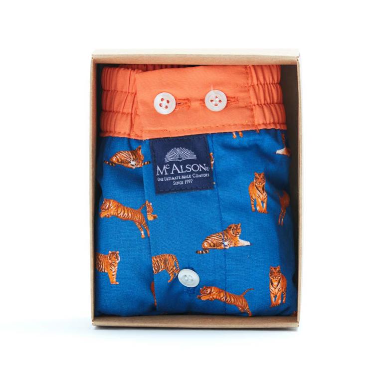Mc Alson Boxer kind tijgers blauw, boord oranje