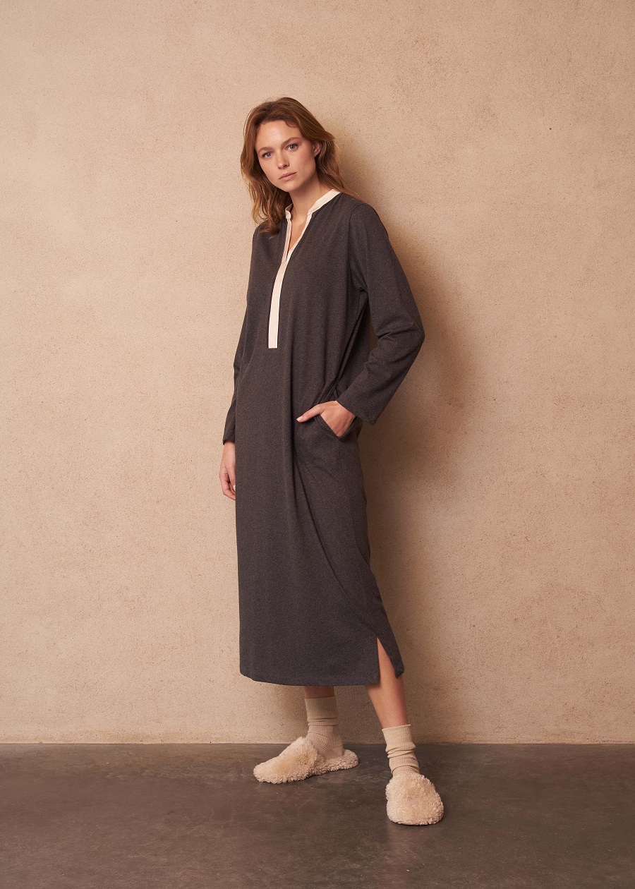 Pluto Alessa slaapkleed midi, beige boord