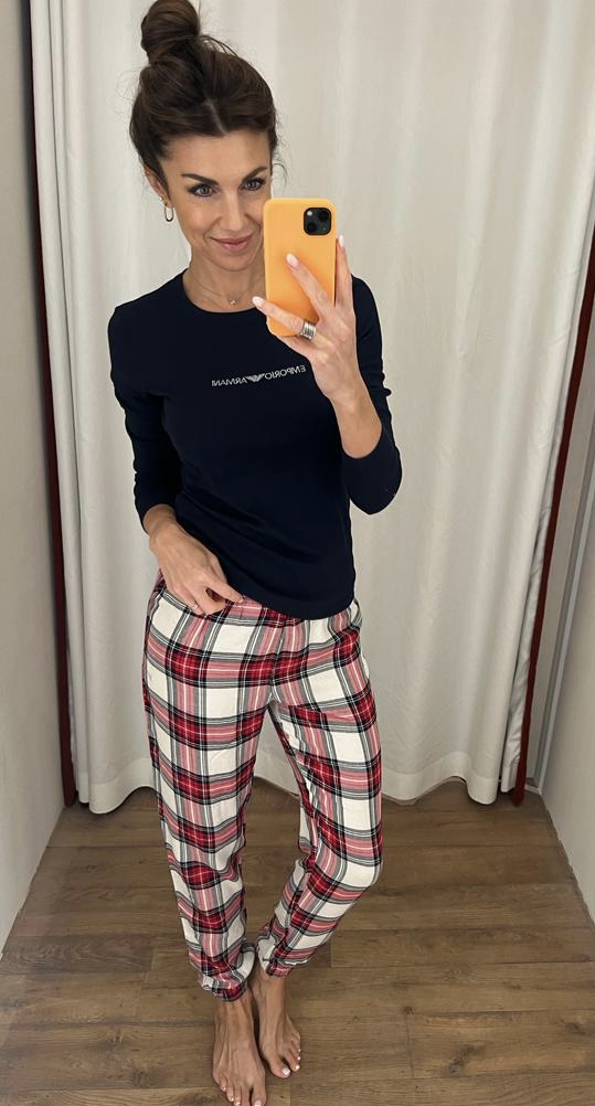 Armani Pyjama top effen, lange broek ruit