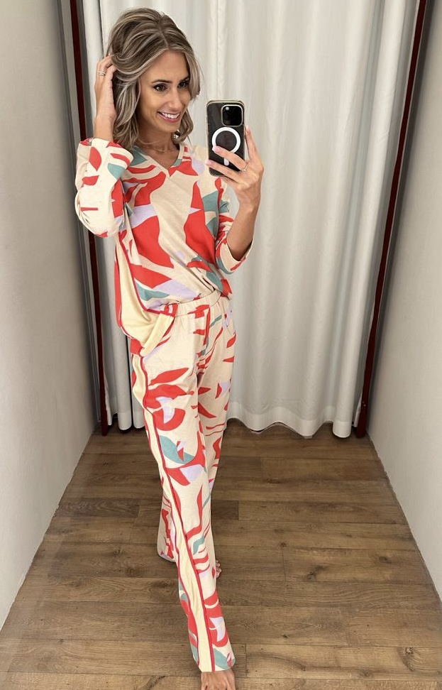 Lords & Lilies Pyjama jersey V-hals kleurvlakken
