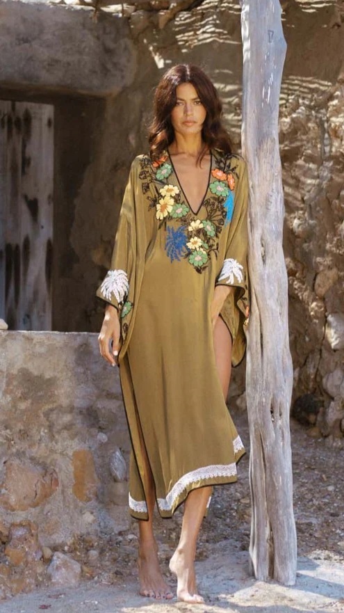 Anjuna Emanuela kaftan lang, bloemen kraaltjes