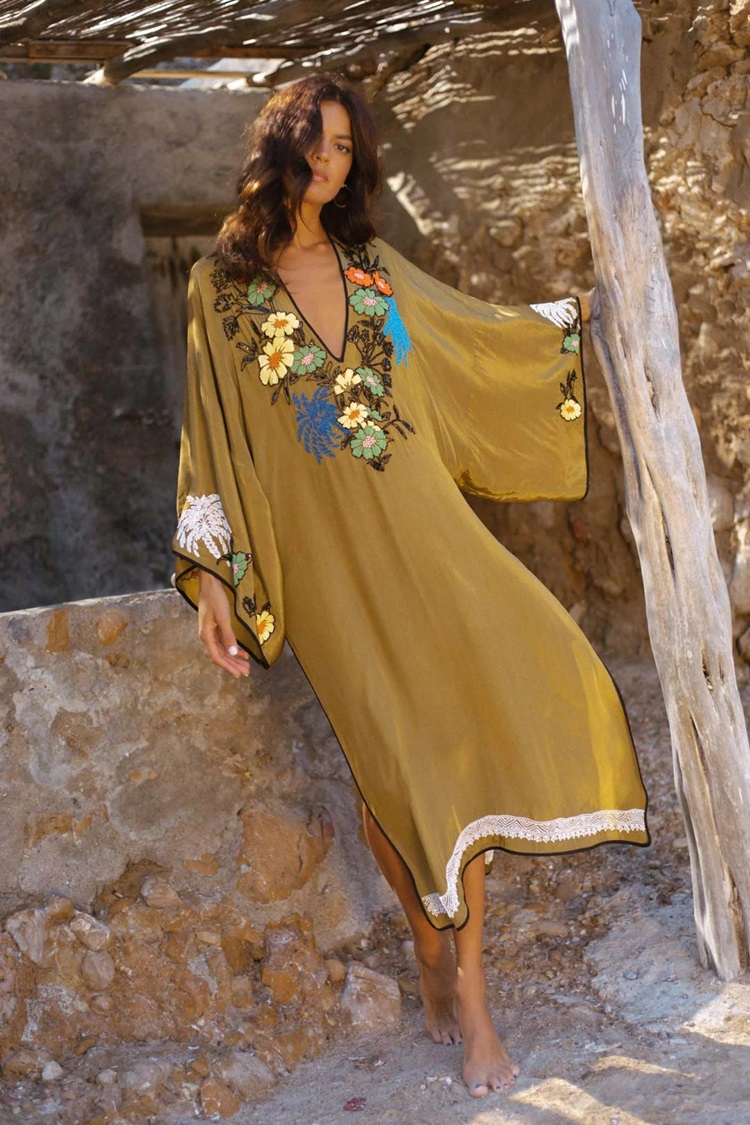 Anjuna Emanuela kaftan lang, bloemen kraaltjes